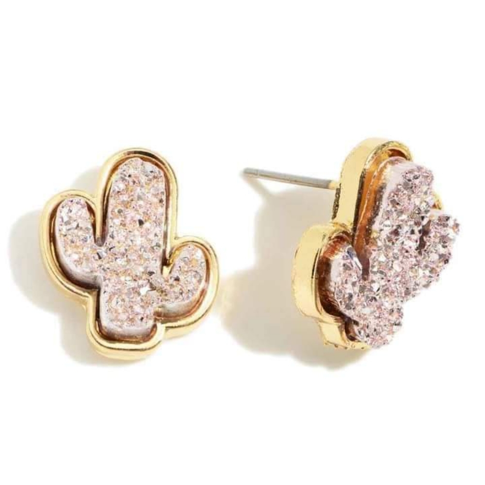 Pink Druzy Cactus Earrings